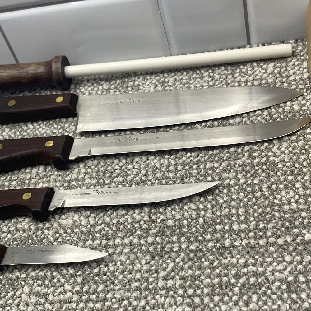 Old Homestead Knife Set 4 Knives Sharpener With Holding Block‎